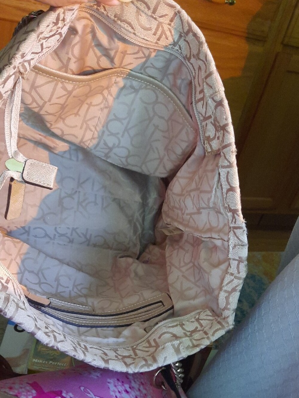 Calvin Klein Cream Tote with Gold Chain Handles - Picture 9 of 9